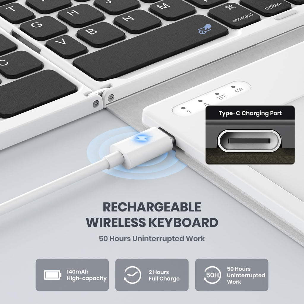Foldable Bluetooth Keyboard, Portable Full Size Folding Keyboard with Large Touchpad, Numeric Keypad, PU Leather, Wireless Travel Keyboard for Windows iOS Android Mac(Black-White)