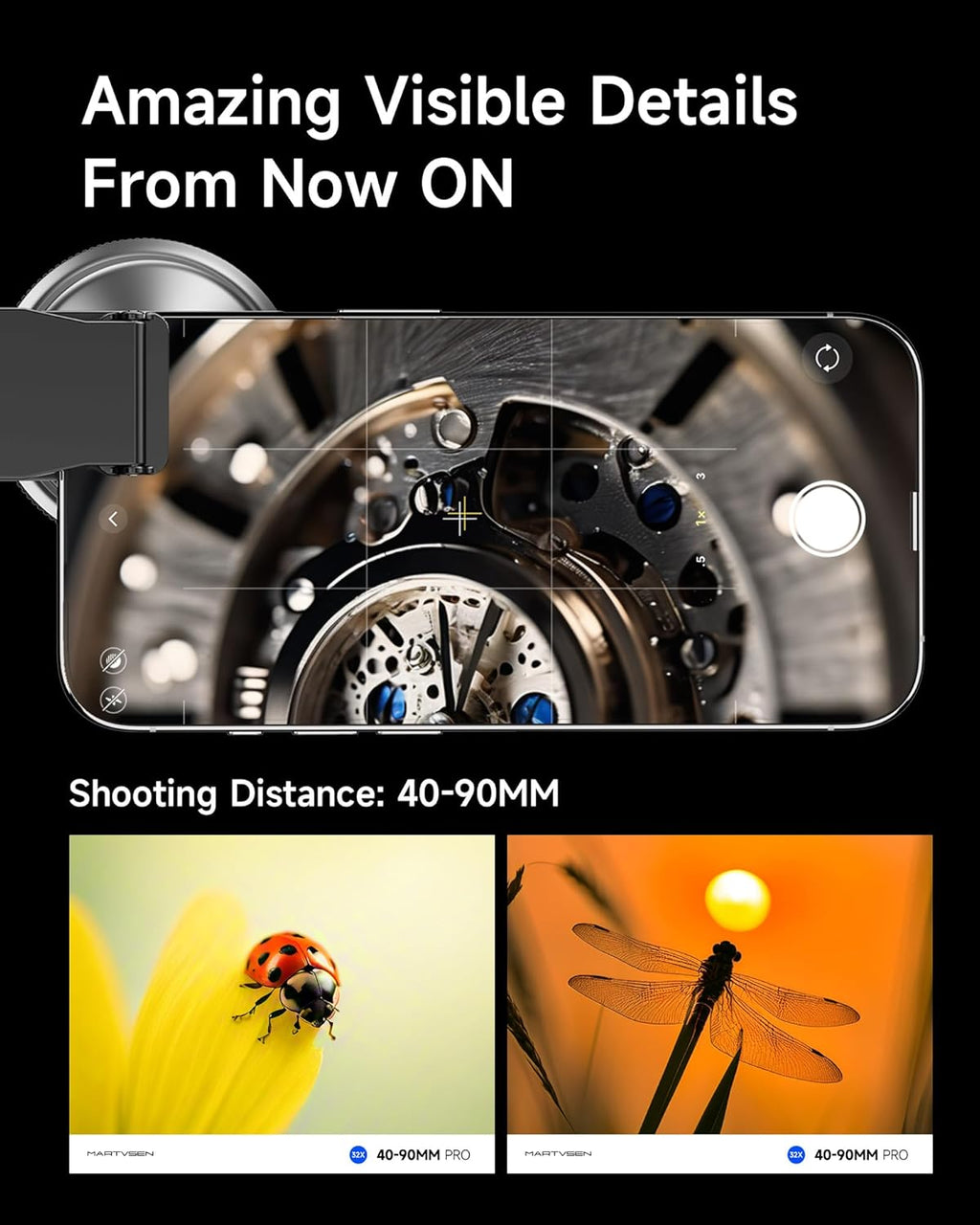 32X Macro Lens Kit for iPhone, 40-90MM, 3 in 1 Phone Camera Lens Kit, 52MM CPL Lens Filter + Starlight Lens Filter + Macro Lens for iPhone Samsung Android Smartphone