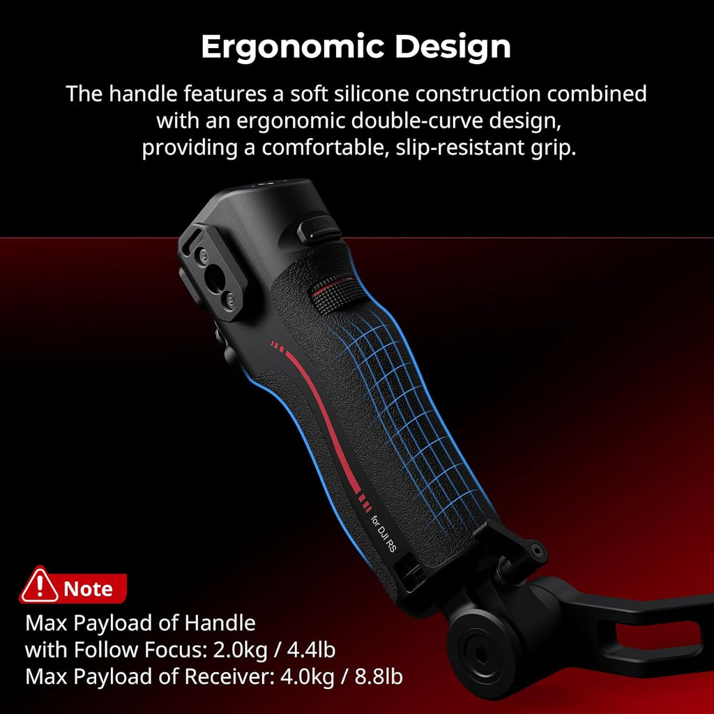 SMALLRIG Handle with Follow Focus for DJI RS 2 / RS 3 Pro/RS 4 / RS 4 Pro Gimbal Stabilizer, Handle with 1/4"-20 locating Holes and a Cold Shoe Mount, Max Load 4.4lb