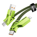 SHEZI [Upgraded 2.0 4-in-1 USB C Cable 60W 5FT Fast Charging [480Mbps Data Transfer] Flat Nylon Braided Charger Cord Combo, USB A/C to C/L Multi Charge Cable for iPhone/iPad & Most Devices, Green