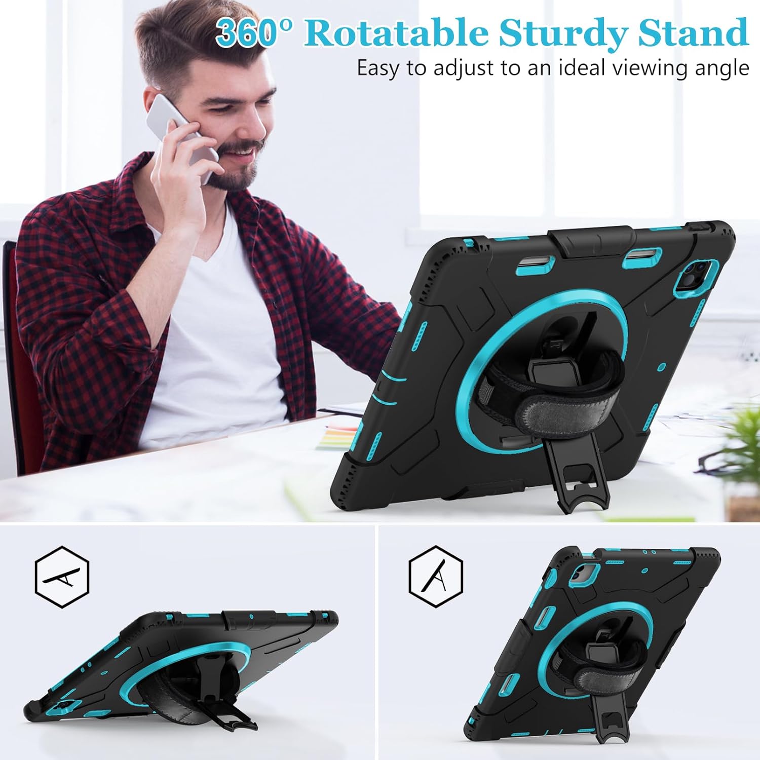 Case for iPad Pro 12.9 2022/2021/ 2020/2018: Cover for iPad Pro 12.9 6th/ 5th/ 4th/ 3rd Generation with Screen Protector- Stand- Pencil Holder- Handle- Shoulder Strap Mint Green