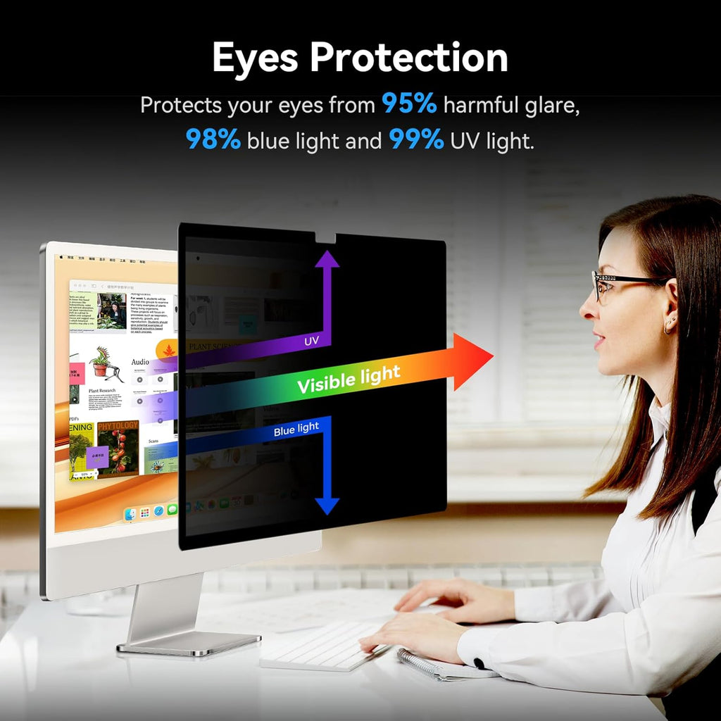 Privacy Screen for iMac 24 Inch 2021-2024 Destop Computer Monitor, Anti Glare Blue Light Filter Shield, Upgraded Anti Spy iMac Privacy Protector