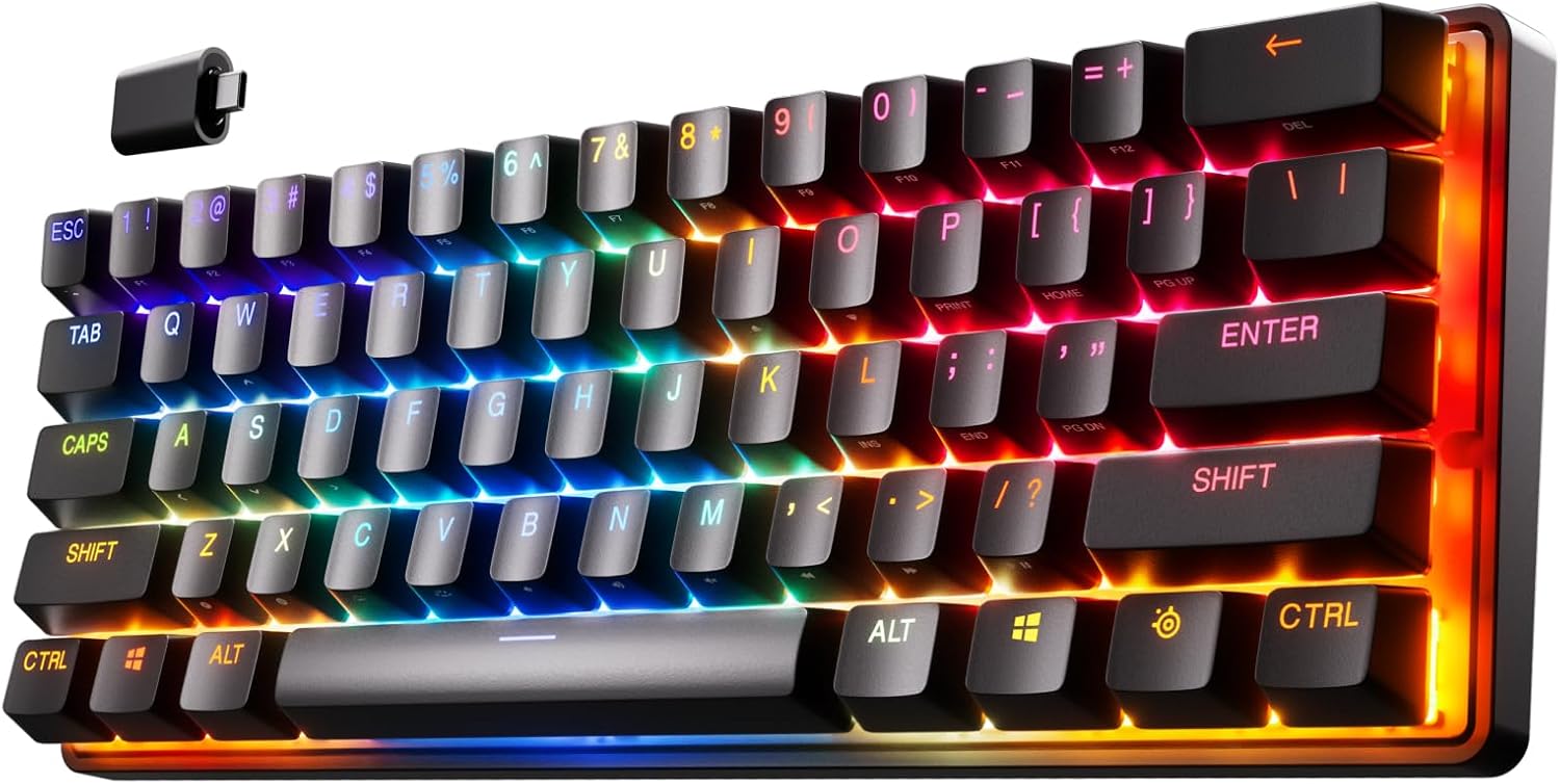SteelSeries Apex Pro Mini Wireless Keyboard - 60% Design - OmniPoint 2.0 - Quantum 2.0 Wireless - Double Shot PBT Keycaps - Black