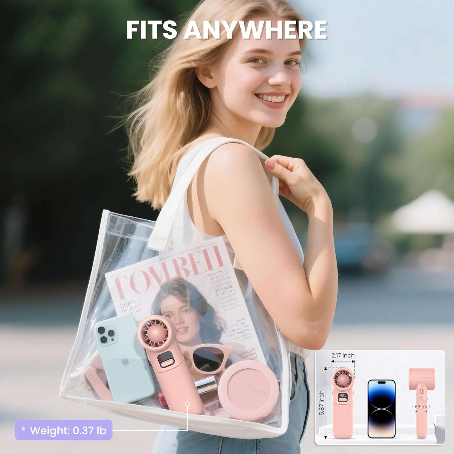 Portable Handheld Fan - 5000mAh Rechargeable Battery, 19Hrs Cooling Max, 5 Speed, 11000RPM High Power Motor, 3-IN-1 Personal Mini Fan with Neck Strap for Women Men Travel/Camping/Outdoor - Pink
