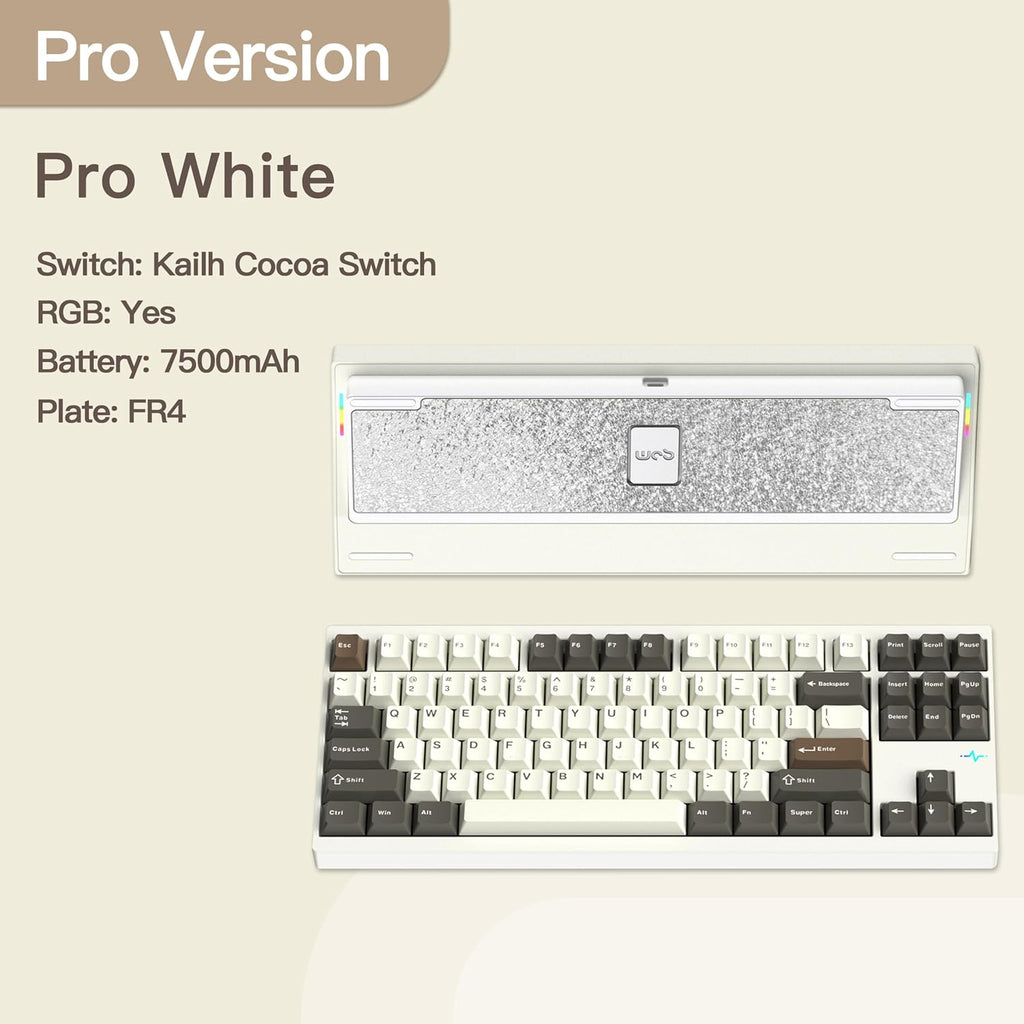KEEBMONKEY WOBKEY Crush 80 Reboot CNC Aluminum 5-Second Quick-Release Triple-Mode Connectivity Mechanical Keyboard with Superior Acoustics (Pro White)