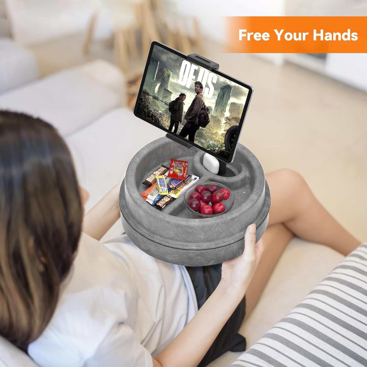 KDD Tablet Pillow Stand for Lap, Multi-Angle iPad Stand with Storage Tray - 360° Rotating Clip Gooseneck Tablet Soft Pad Dock for Bed and Desk Compatible with iPad Pro 12.9, Air Mini, Phone, E-Reader