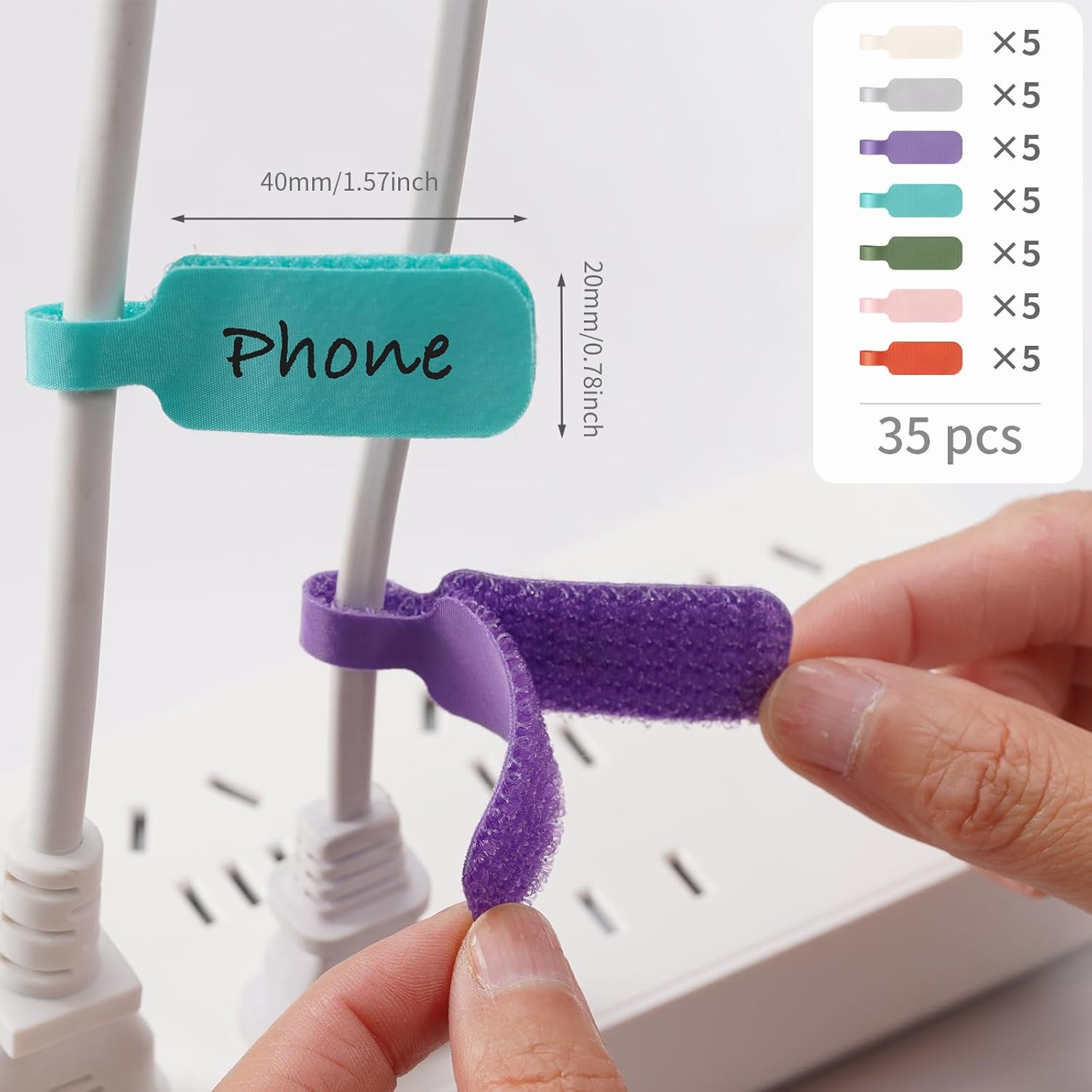 Trilancer Cable Cord Labels Large Size, for Organizing Wires and Identification, Multicolored Handwriting Cable Tags, Reusable with Multiple Uses - 35 PCS