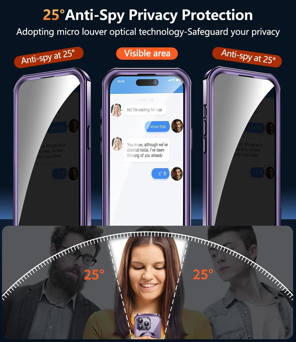 [360° Rotatable CD Stand & Built-in Privacy Screen] Magnetic Case for iPhone 14 Pro Max[Compatible with MagSafe&Full Signal]Mil-Grade Shockproof Full body Anti-Spy Cover for 14 Pro Max-Purple