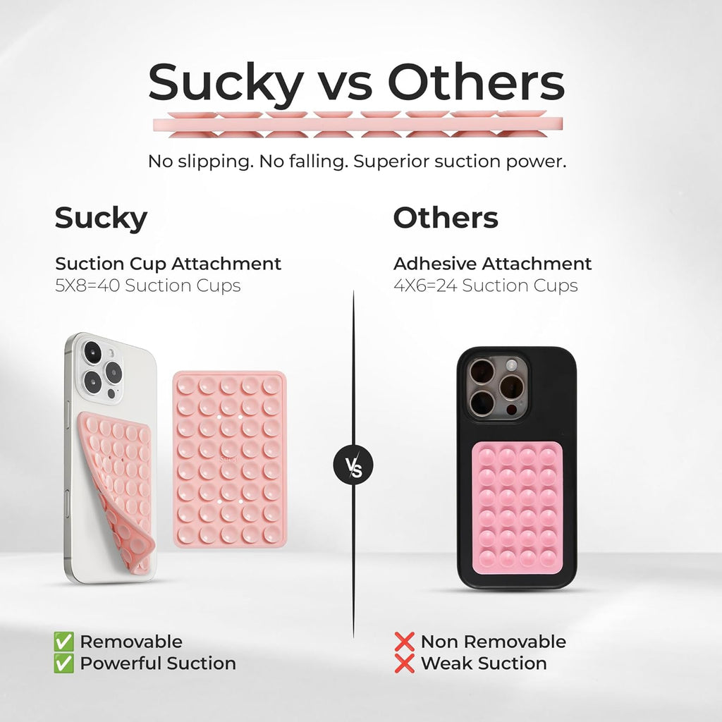 SUCKY Silicone Suction Phone Case Adhesive Mount - Anti-Slip Holder, Hands-Free Fidget Toy, Phone Accessory for iPhone and Android (Blue, Double V2)