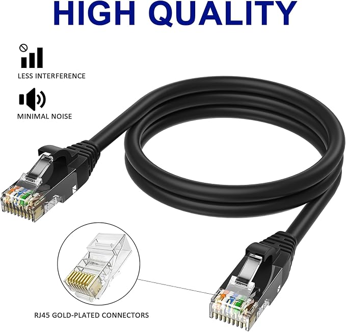 Adoreen Cat 6 Ethernet Cable 150 Ft-Black, Outdoor & Indoor Snagless Long Round - Image 3