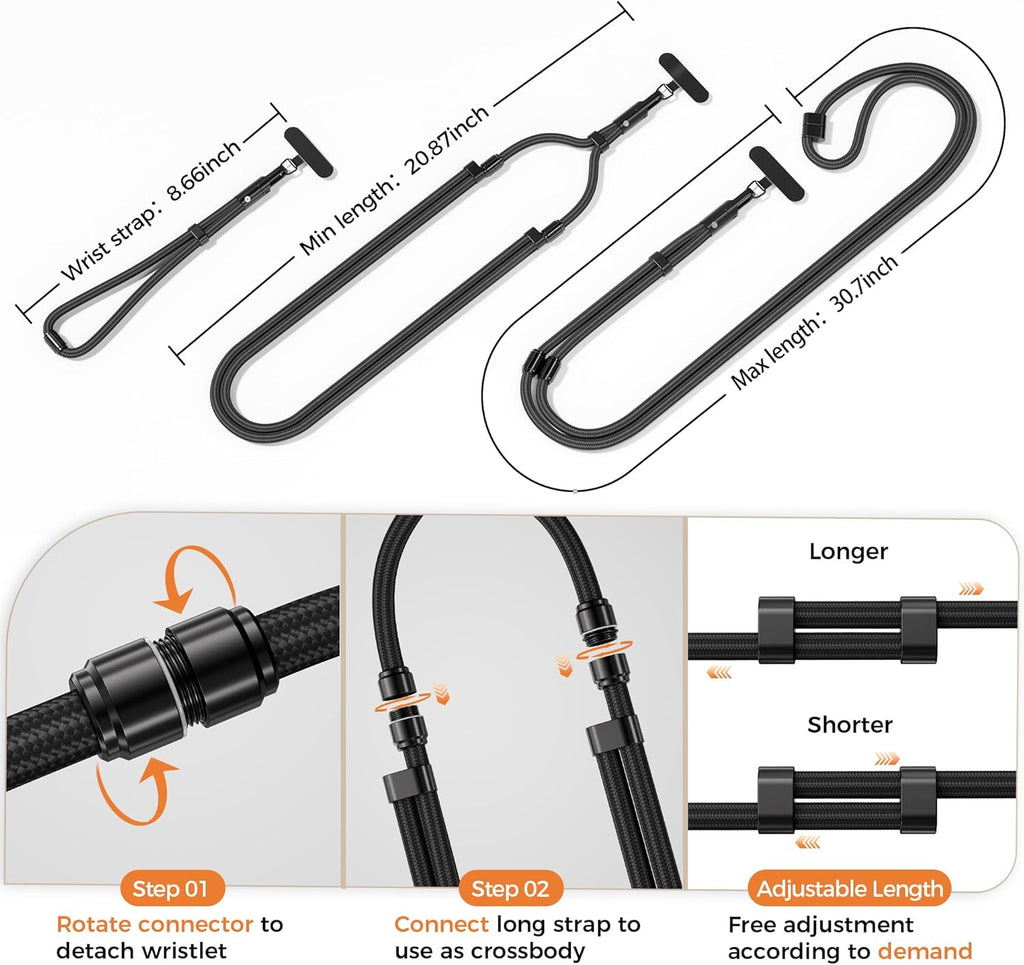 SURDOCA 3-In-1 Phone Lanyard with Tether Tab & Loop Strap, Adjustable Anti Theft Phone Strap for Crossbody, Neck, Wrist - Universal for Camera, Earphone, USB Drives, ID Badges