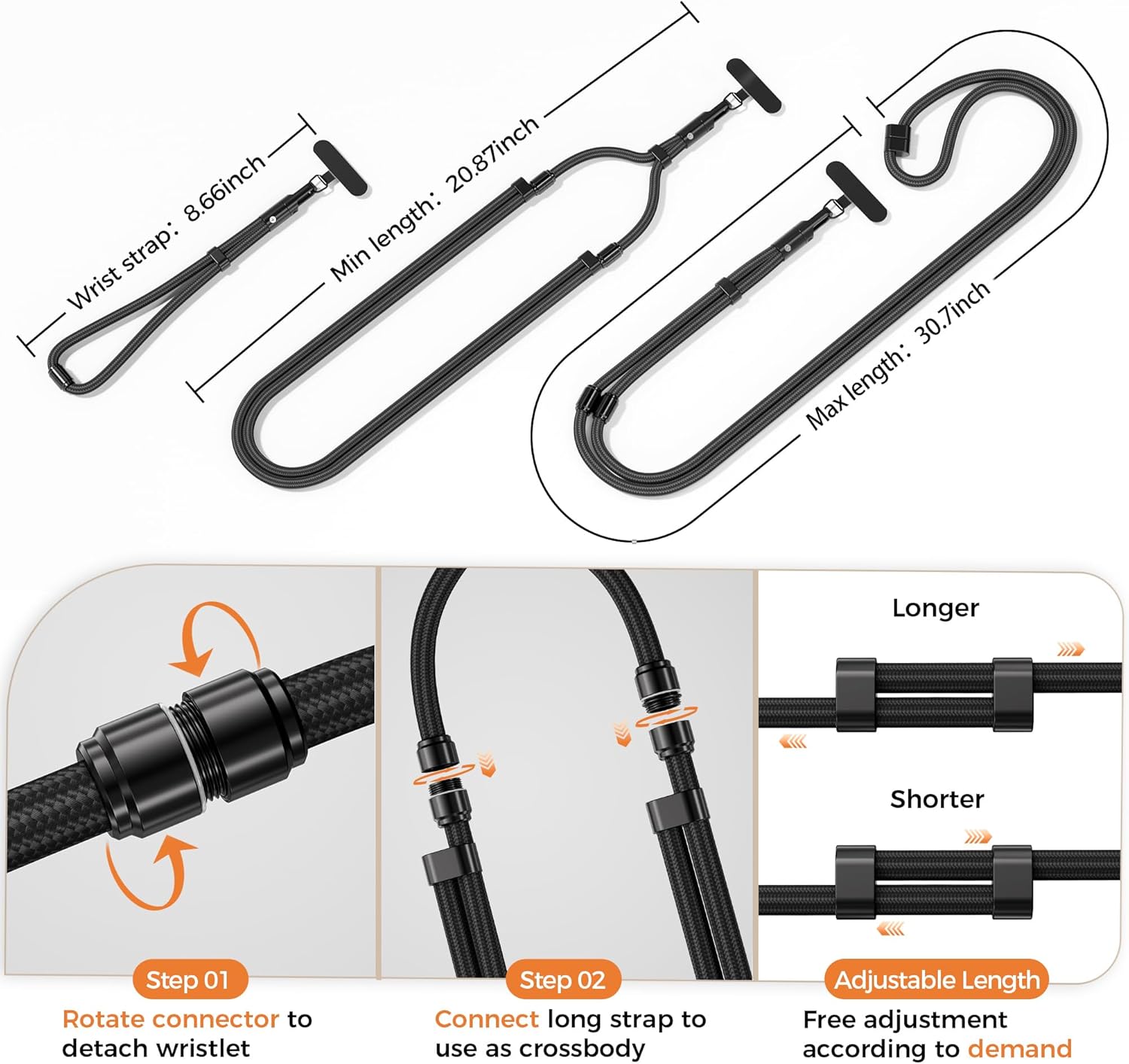 SURDOCA 3-In-1 Phone Lanyard with Tether Tab & Loop Strap, Adjustable Anti Theft Phone Strap for Crossbody, Neck, Wrist - Universal for Camera, Earphone, USB Drives, ID Badges
