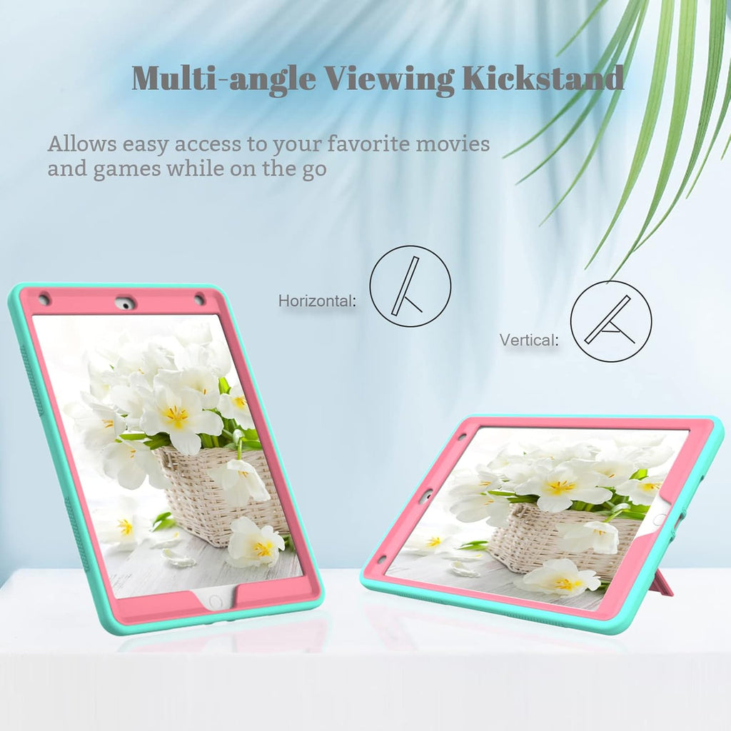 Rantice iPad 9th Generation Case, iPad 8th/7th Generation Case, iPad Case with Kickstand and Pencil Holder for iPad 10.2 Case(Mint Green+Rose)