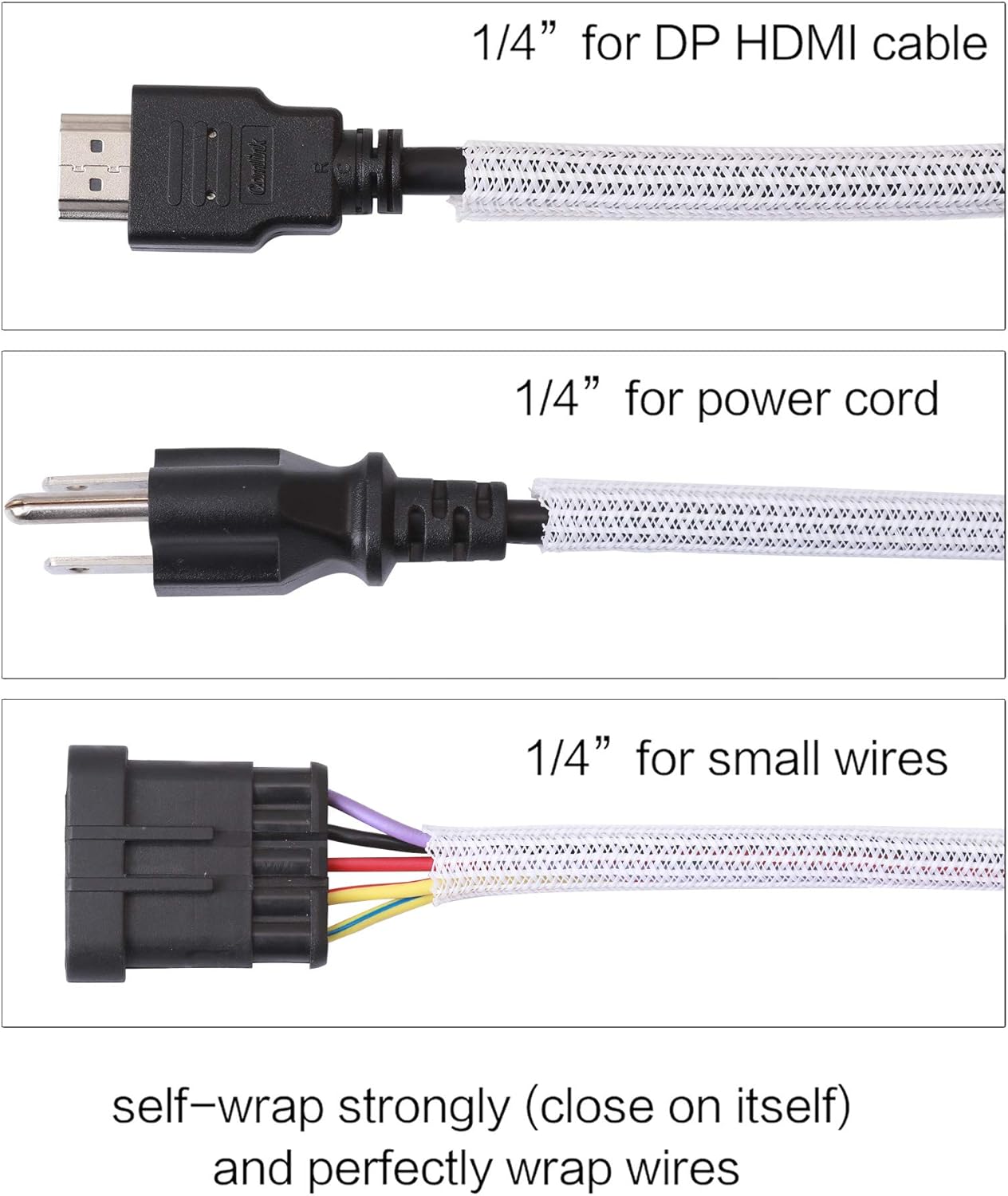 Alex Tech 25ft - 1/4 inch Cord Protector Wire Loom Tubing Cable Sleeve Split Sleeving for USB Cable Power Cord Audio Video Cable - Protect Cat from Chewing Cords - White