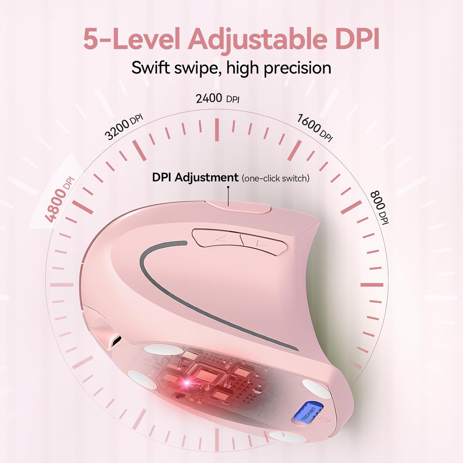 TECKNET Ergonomic Mouse Wireless, Rechargeable Mouse Wireless Silent for Carpal Tunnel Right Hand, 2.4GHz USB Vertical Mouse Wireless for Laptop, 5 Adjustable 4800 DPI, Computer, MacBook, Desktop