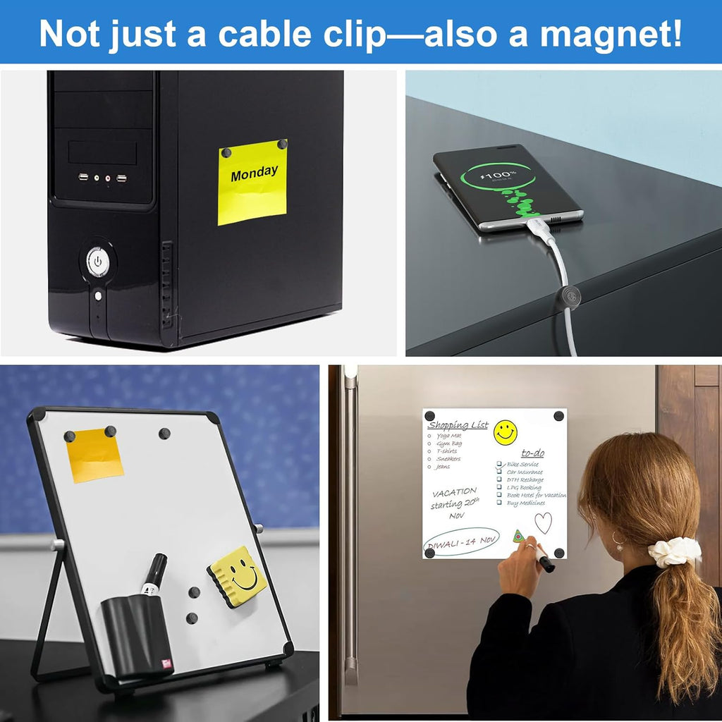 Wanheart Magnetic Cord Holders, Magnetic Cable Organizer for Desk – Multipurpose Wire Clips for Lightning, USB-C, Micro Chargers, Attach to Magnetic Surface – Office & Home Use (6 Round Clips)