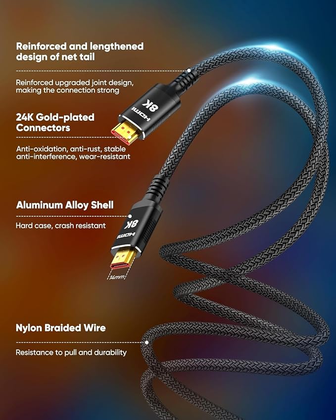 Snowkids 8K HDMI Fiber Optic Cable Long 2.1 65FT, Unidirectional 48Gbps High - Image 7