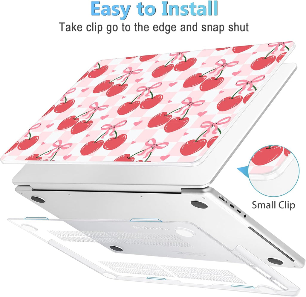 Mektron Case for 2025 MacBook Pro 16" M4 A3403 A3186 M3 A2991 M2 A2780 M1 A2485 (2021/2023/2024) Pro/Max with Touch ID, Hard Shell Plastic Laptop Cover Keyboard Cover, Cherries Bows C353
