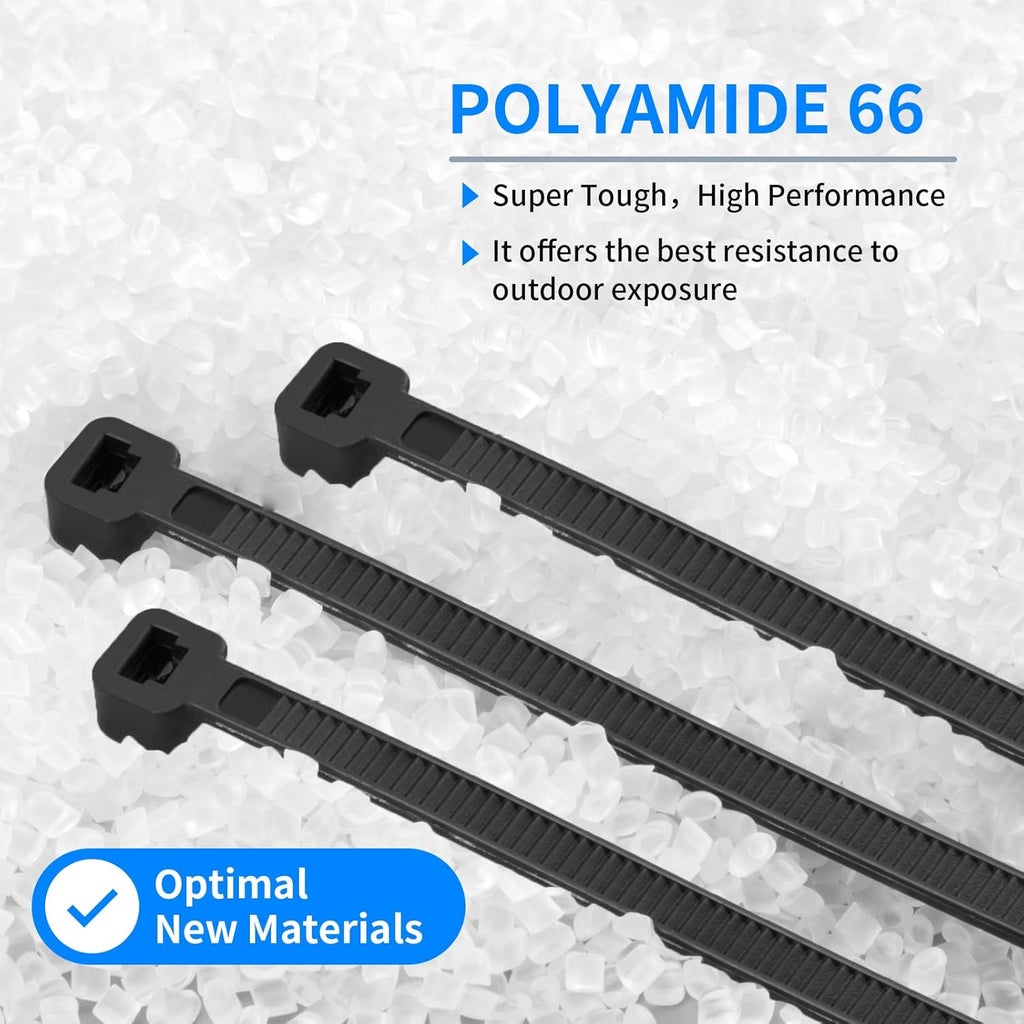 Zip Ties Assorted Sizes 300 Pack,12+14+18 Inch, 300LBS Tensile Strength Heavy Duty Self-locking Nylon Black Cable ties for Indoor Outdoor
