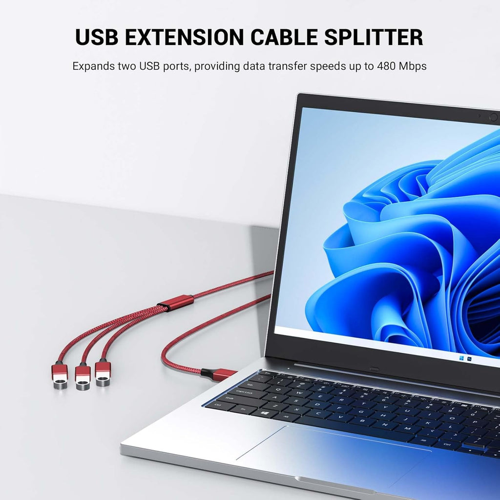 3.3FT USB Splitter 3 in 1 Out, A Male to 3 Female Extension Cable, USB Y Splitter Support Charging and Data Transfer for TV/PC/Laptop/MacBook/Keyboard/ PS4/ PS5/ Flash Drive/LED Etc.(Red)