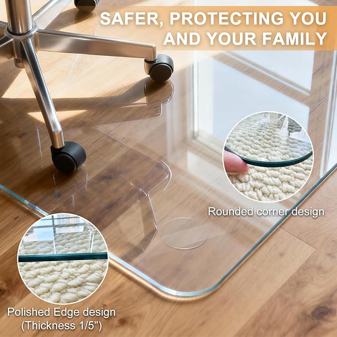 Azadx Tempered Glass Chair Mat for Carpet 45" x 53" Heavy Duty Office Chair Mat - Image 2