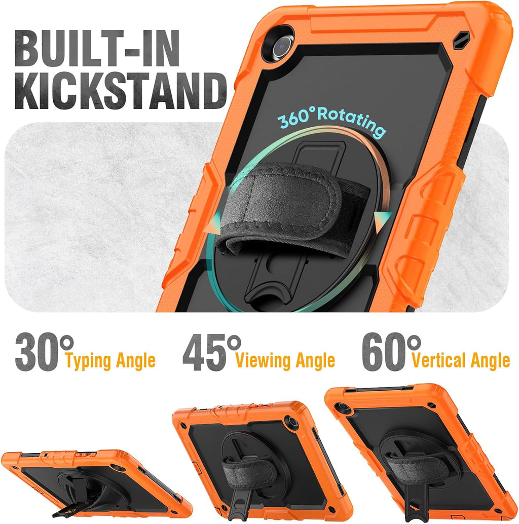 HXCASEAC Case for Samsung Galaxy Tab A8 10.5 inch, Protective with Screen Protector/Hand Strap/Pen Holder, Sturdy Shockproof A8 Tablet Case 2022 SM-X200/X205/X20 - Orange