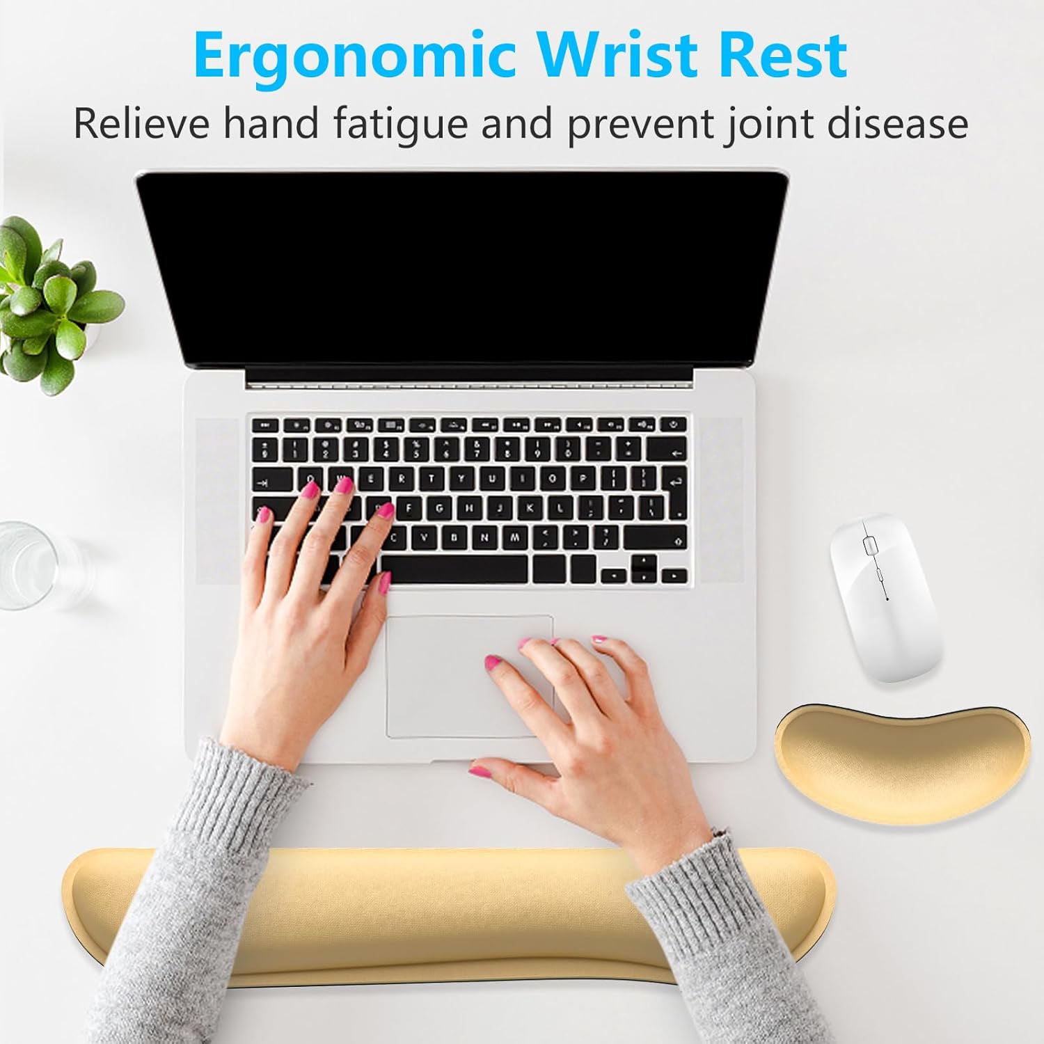 Dapesuom Enlarge Keyboard Wrist Rest, Memory Foam Wrist Cushion for Desk Mats Support, Cute Typing Pain Relief Keyboard Mouse Pad Rests Set with Non-Slip Base for Gaming Laptop Office, Navajo White