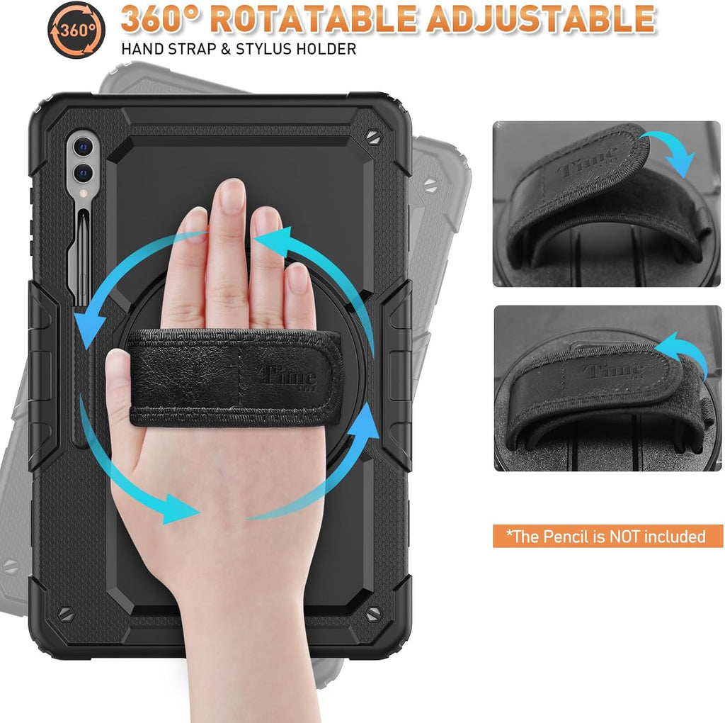 Timecity Case for Samsung Galaxy Tab S10 Ultra/ S9 Ultra/ S8 Ultra Tablet Case 14.6''- Heavy Duty Protective Cover with Screen Protector, Stand, Shoulder Strap & S Pen Holder | Kids-Friendly, Black
