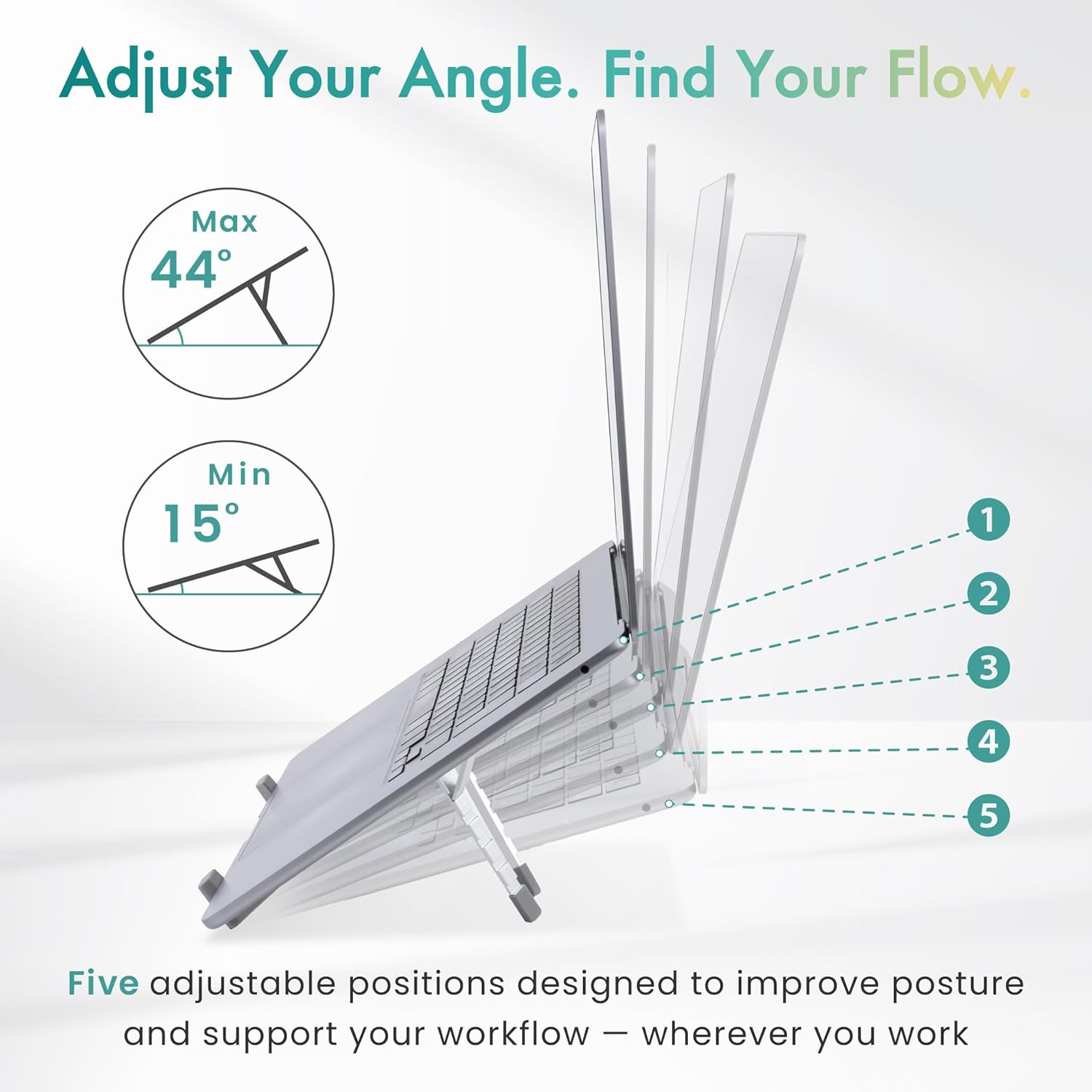 BELLEMOND | X-Shape Laptop Stand – Adjustable Aluminum Riser, 5 Height Levels, Lightweight & Foldable, Ventilated, for Laptops and Tablets up to 17.3" | Midnight Black
