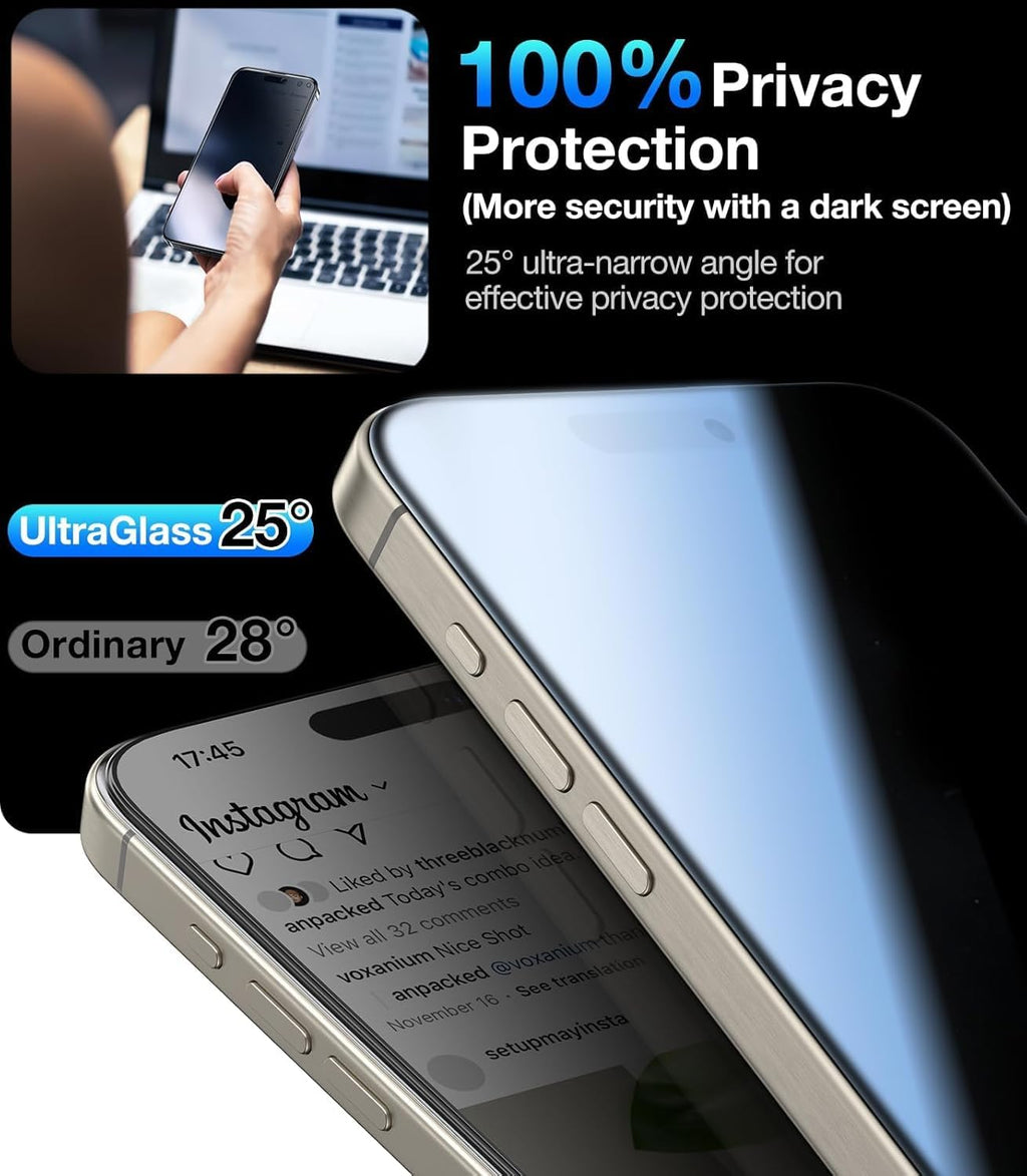 UltraGlass Ultra 9H+ Glass for iPhone 13 Pro Max Privacy Screen Protector [No.1 Military Grade Shatterproof & 100% Anti Spy] Glass Privacy Screen iPhone 13 Pro Max Tempered [Longest Durable],2 Pack