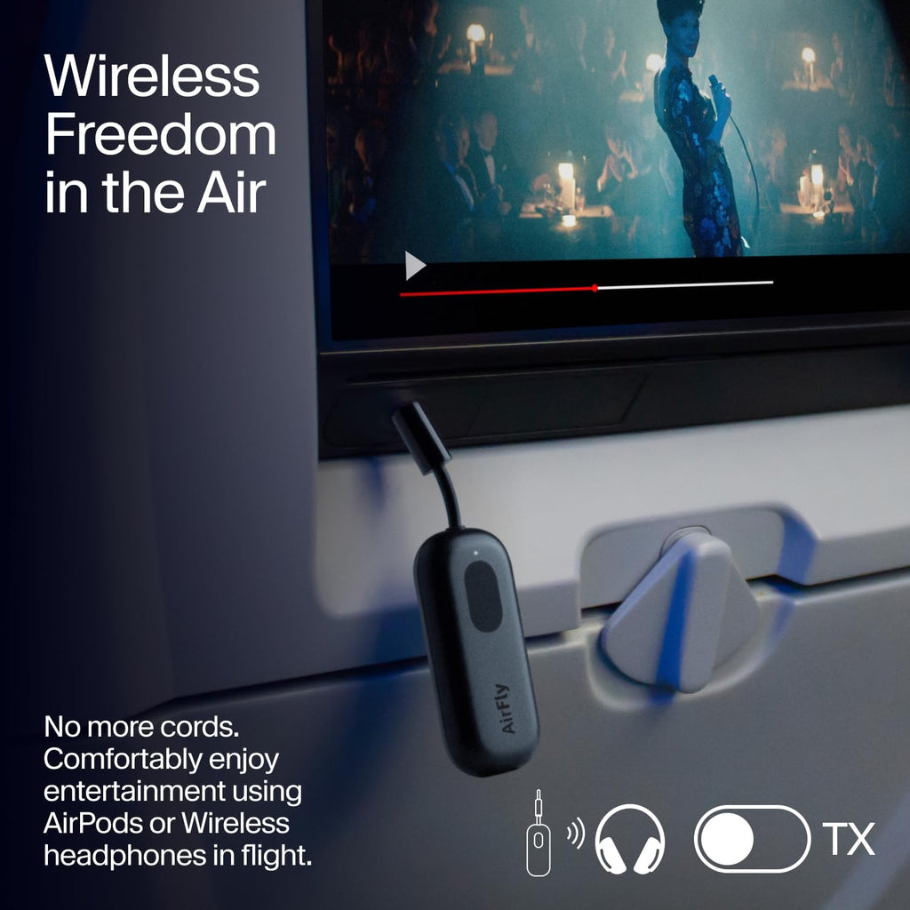 Twelve South AirFly Pro Bluetooth Wireless Audio Transmitter/Receiver for up to 2 AirPods/Wireless Headphones; Use with Any 3.5 mm Audio Jack, Black