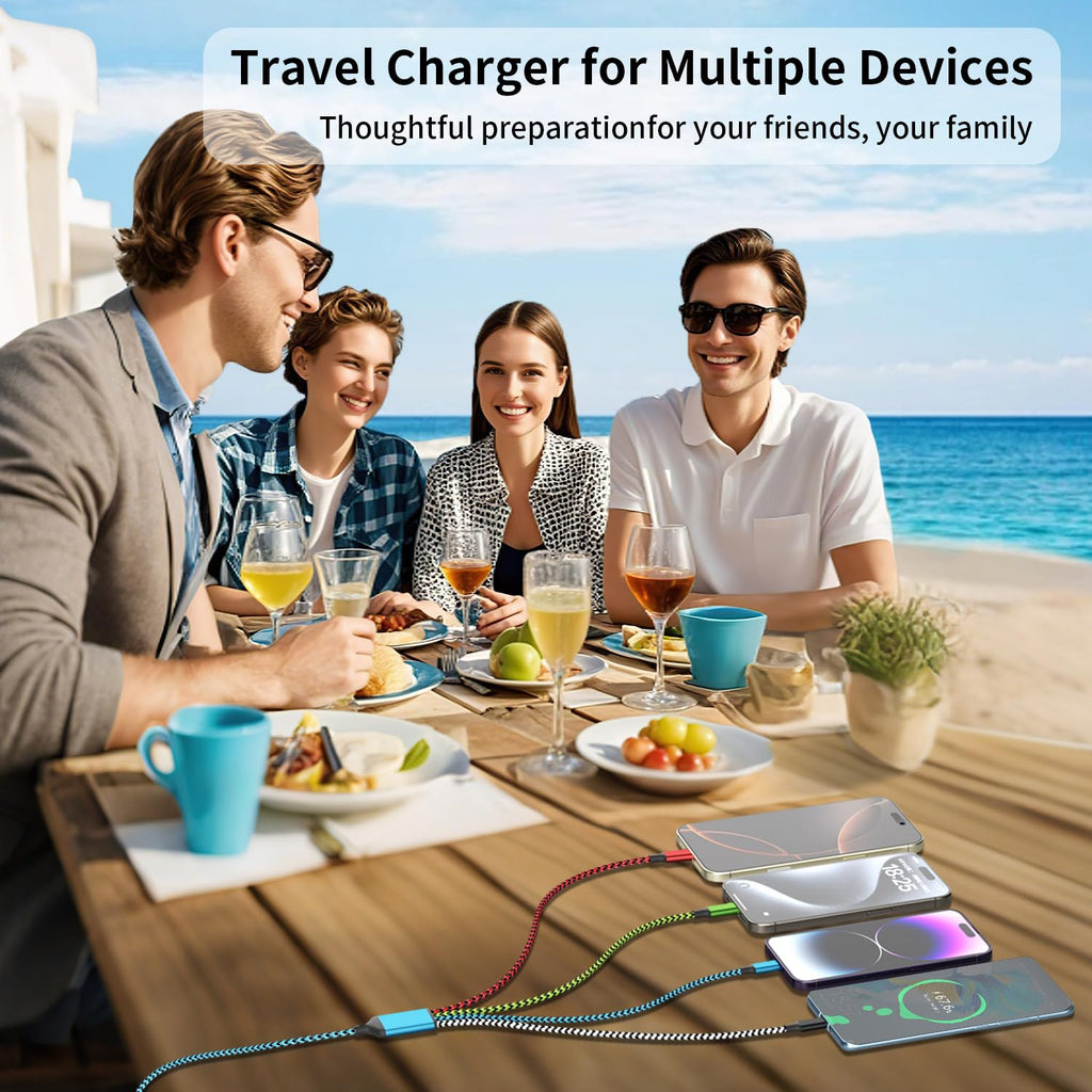 USB A/C 4 in 2 Charging Cable,Dual Type C Mulit Charging Cord Universal Charging Cables for All Devices, Phone Charger Cord Adapter 2 USB-C/IP/Micro Port for Cell Phones Tablets Galaxy PS & More