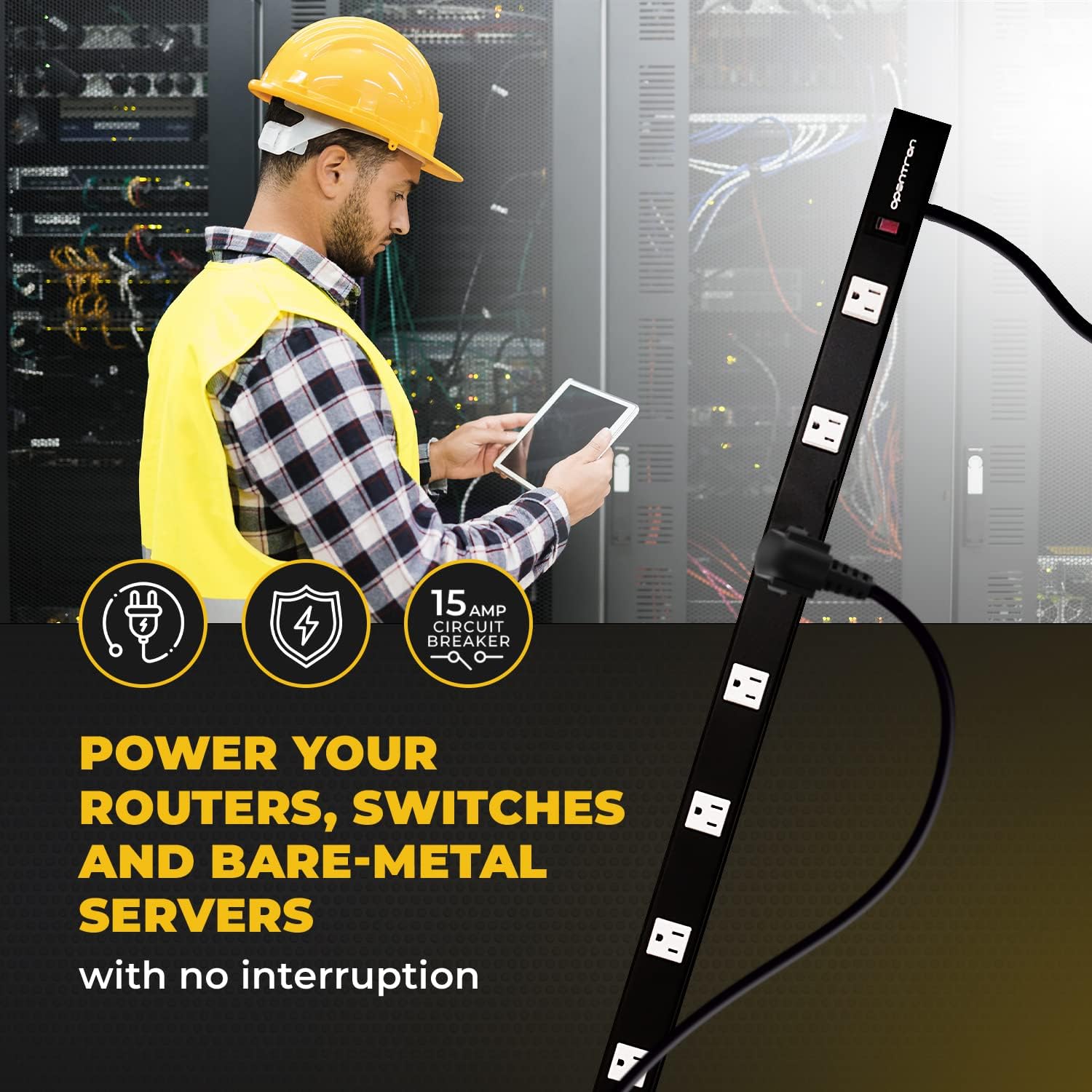 12 Outlets 4 Feet Body Heavy Duty Metal Surge Protector Power Strip (12 Outlet 6 Feet Power Cord Vertical Power Plug)