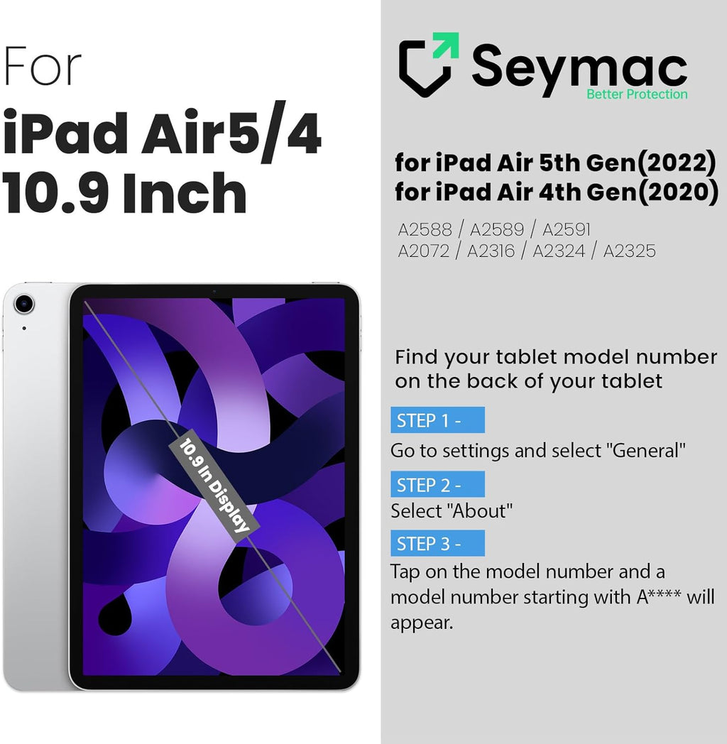 SEYMAC for iPad Air 5th/ 4th Generation Case 10.9 Inch, Full-Body Shockproof Protective Case with Screen Protector, Rotating Stand/Handle/Shoulder Strap/Pencil Holder for iPad Air 5/ Air 4, Blue