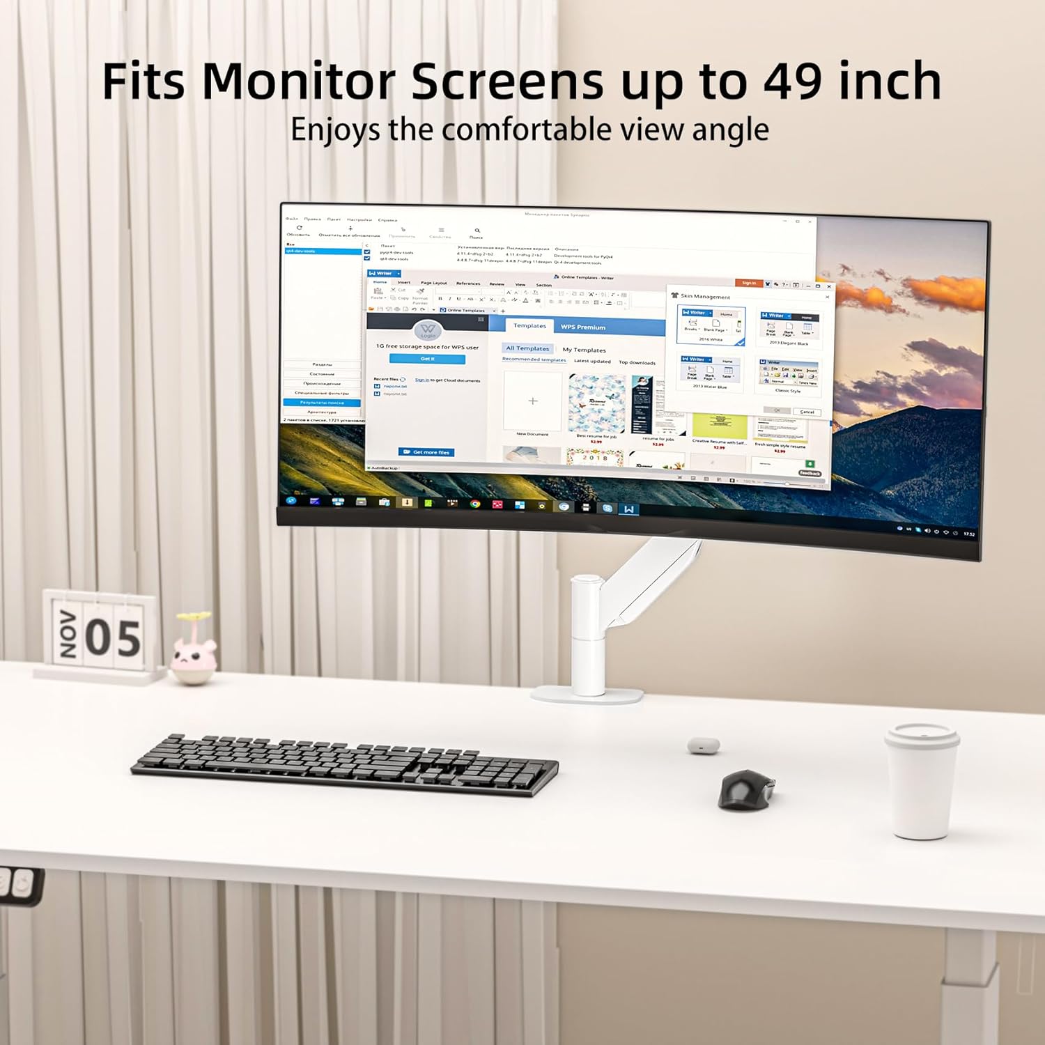 Suptek Ultrawide Monitor Arm Mount for 17 to 49 Inch Heavy Duty Curved Screen,Holds 46.2 lbs,Adjustable Gas Spring Monitor Arm Desk Mount Stand,75/100 Vesa Mount,White(MD71LW)