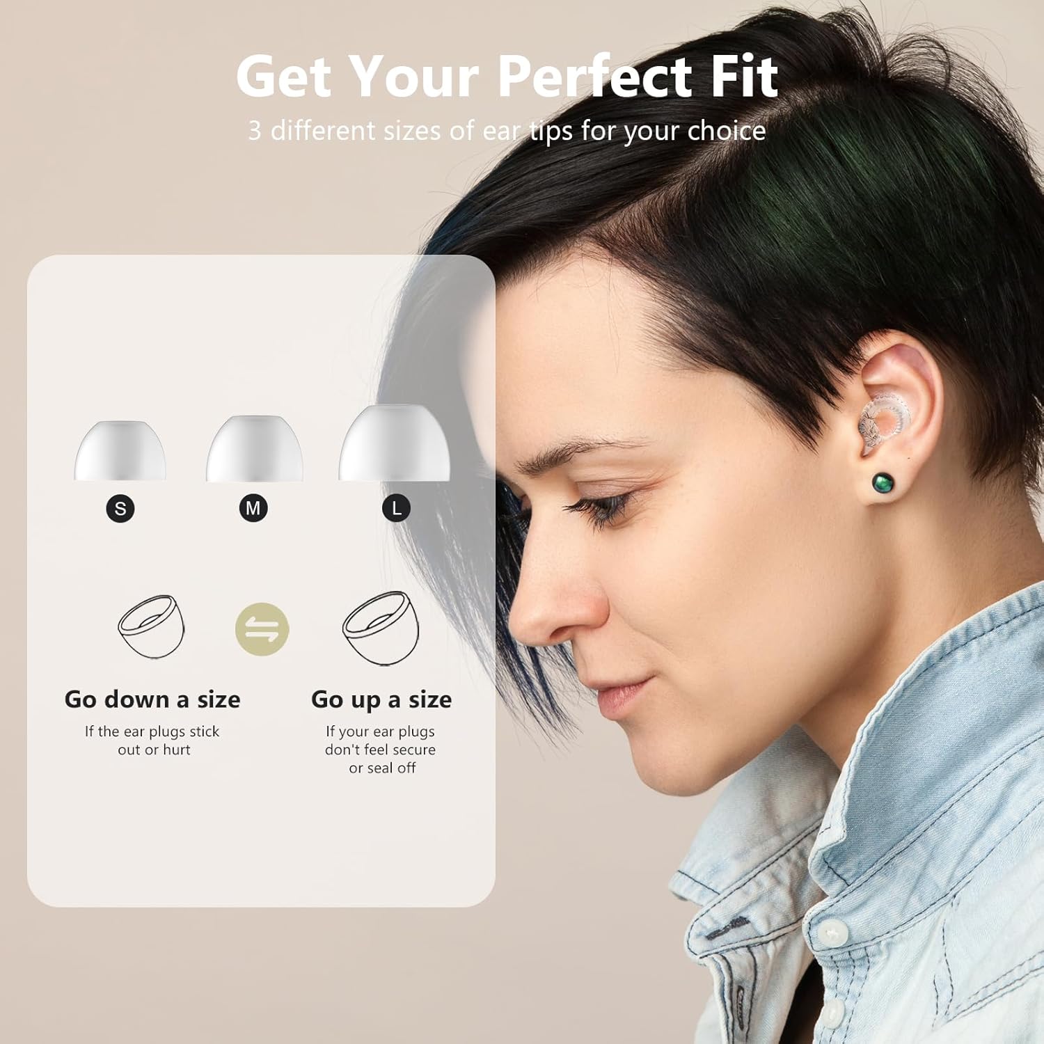 Reusable Ear Plugs, Low-/Mid-Level Noise Reduction Earplugs with Clear Speech for Conversation, Work, Social Gatherings & Noise Sensitivity, 15-18 dB (SNR), 6 Pair Ear Tips in S/M/L, Clear