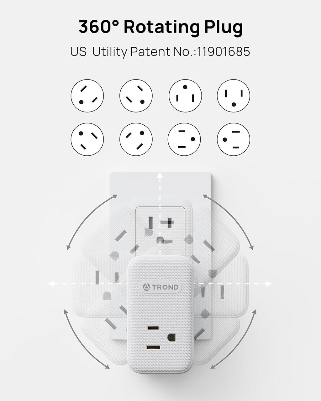 TROND Outlet Extender with 360 Rotating Plug, 3 AC Outlet Splitter with PD 20W USB C Charger, USB Wall Plug Adapter, A Small Charging Station for Kitchen Bathroom Cruise Ship Travel Essentials