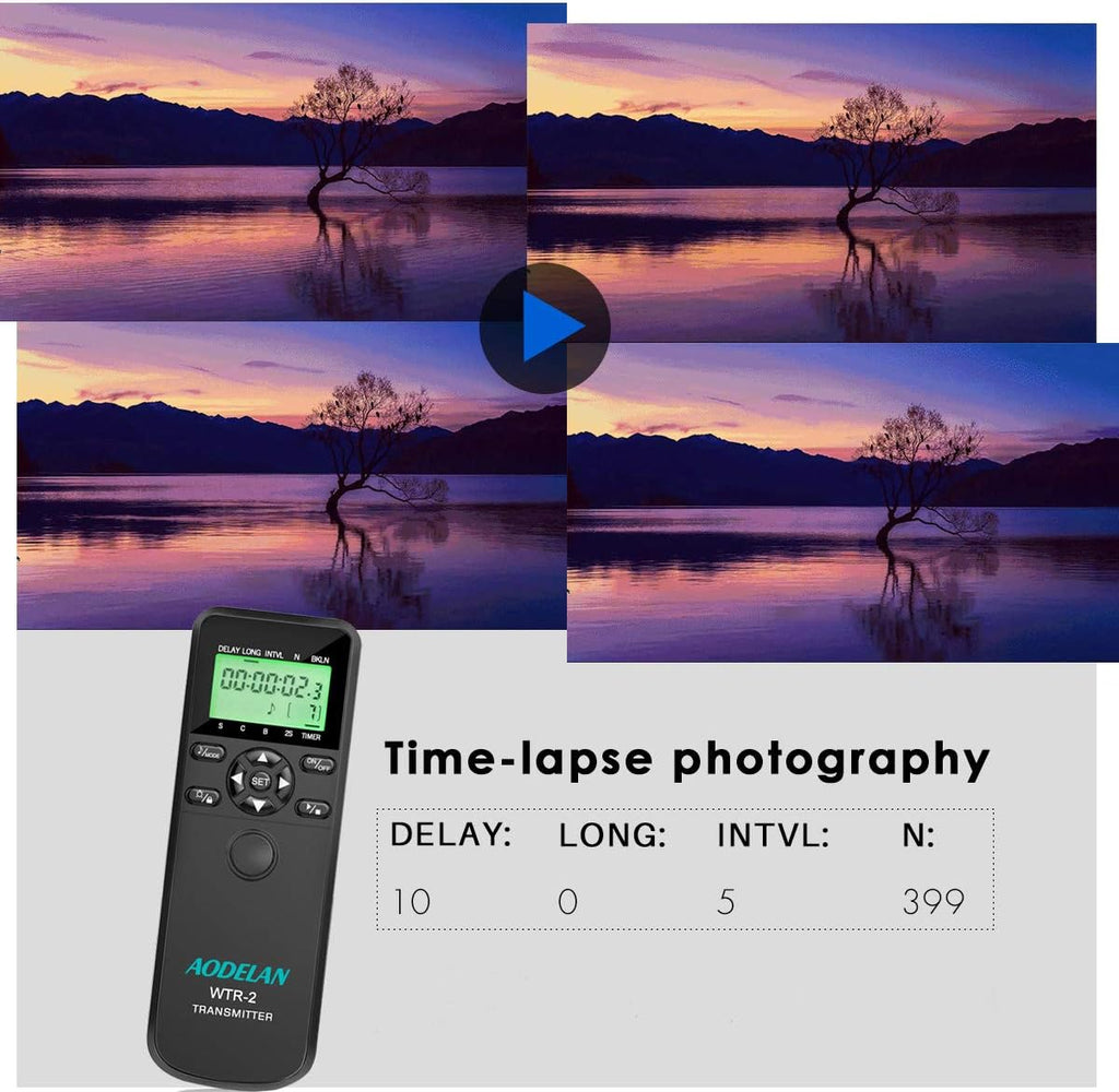 AODELAN Camera Wireless Shutter Release Timer Remote Control for Canon EOS R, RP, Rebel SL2, 250D, 750D, 90D, 80D, 77D, M6 Mark II, 5D Mark IV; Fujifilm X-T3, X-T100; for Olympus OM-D E-M1 Mark II