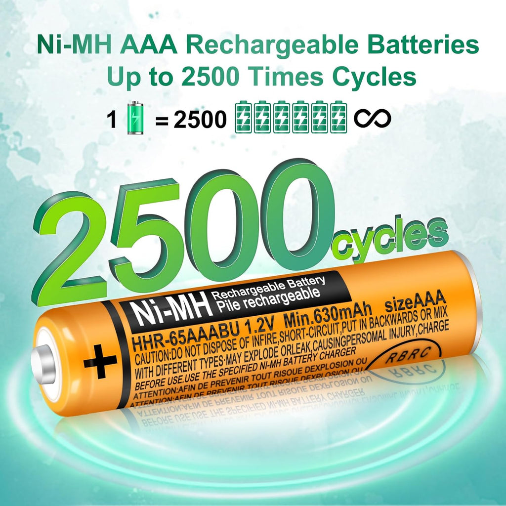 4 Pack HHR-65AAABU NI-MH Rechargeable Battery for Panasonic 1.2V 630mAh AAA Battery for Cordless Phones