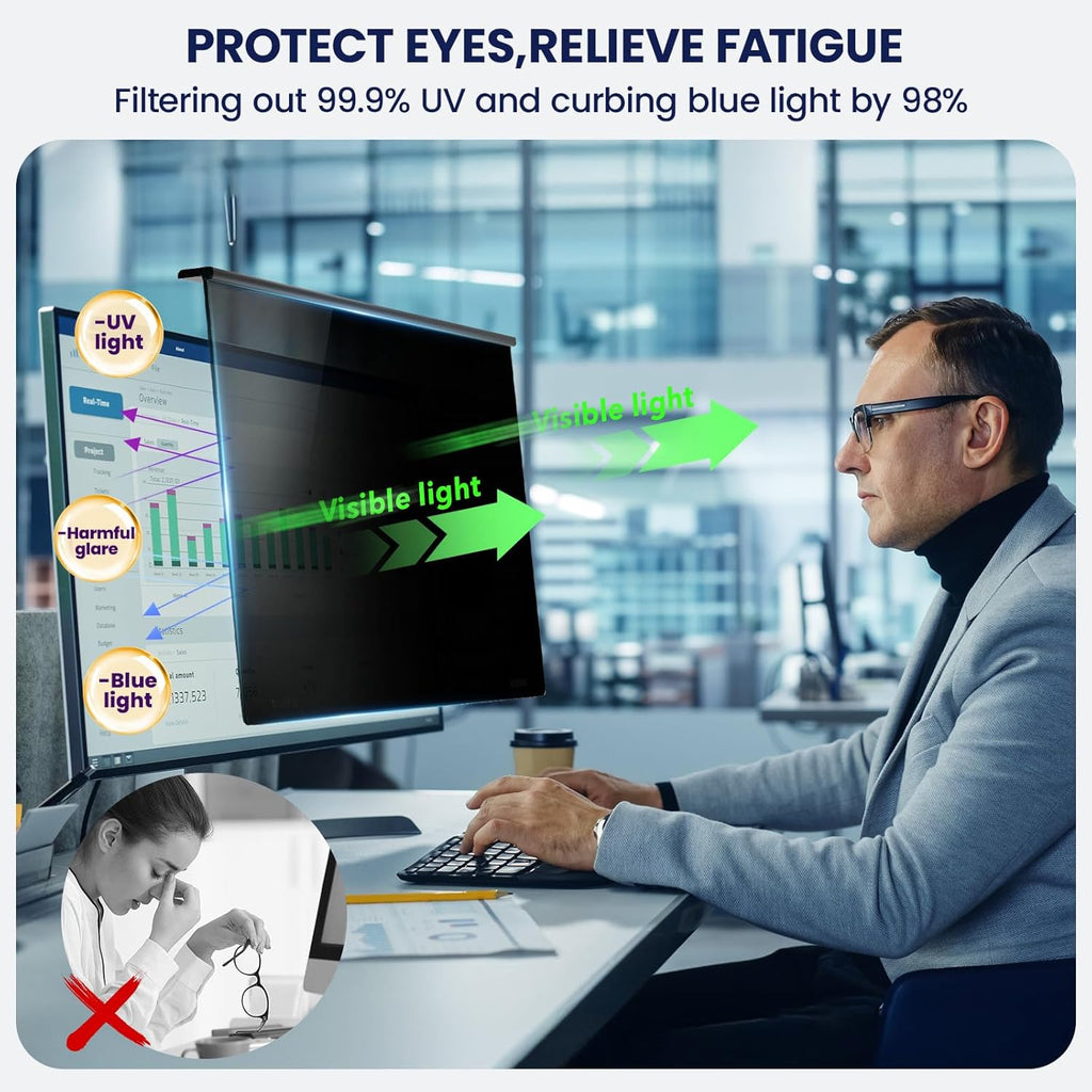 Magnetic Privacy Screen for Frameless Computer Monitor 27 Inch 16:9 Aspect Ratio,Hanging Blue Light Screen Protector Eye Protection Anti-Spy Shield, 27in Removable Privacy Filter