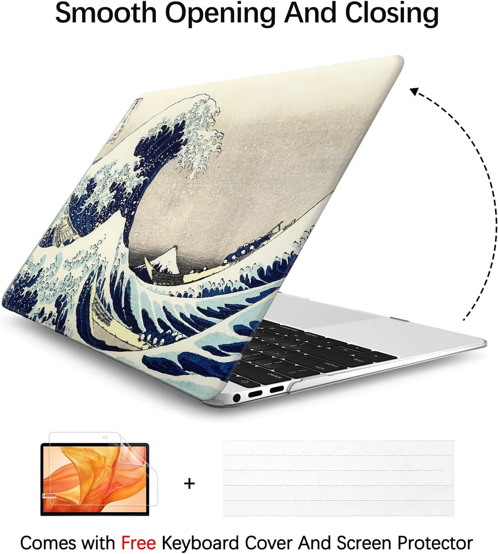 Compatible with MacBook Pro 13 inch Art Case Skin, 2022, 2021, 2020-2016 Release A1706/A1989/A2159 Pattern Gray Hard Shell with Keyboard Cover & Screen Protector (The Great Wave by Hokusai)