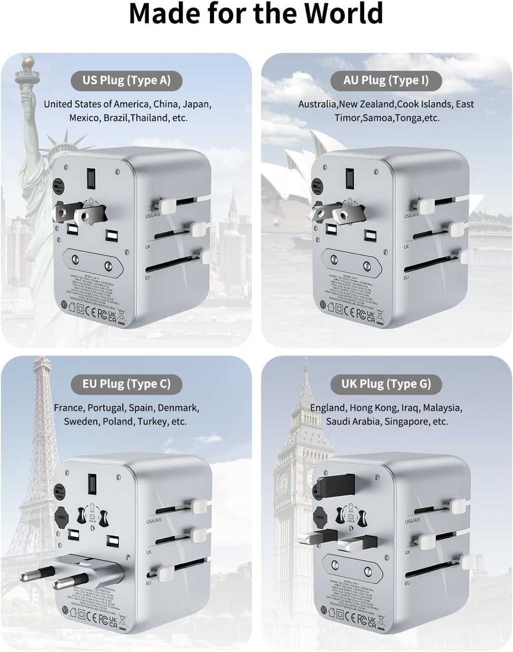 MOMAX Universal Travel Adapter, 20W+18W International Plug Adapter with 2 USB-A Quick Charging & 1 USB C PD Fast Charging,1 AC, All-in-one Wall Charger for USA EU UK AUS JP (Type C/A/G/I)