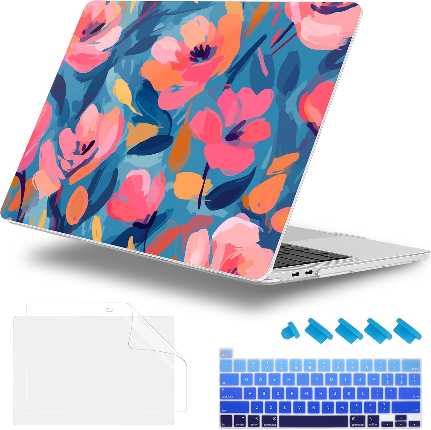 for MacBook Pro 16 inch Case 2019 2020 Release Model A2141, Plastic Hard Shell Cover with Keyboard Cover & Screen Protector for MacBook Pro 16 inch with Touch Bar & Touch ID, Flowers Print