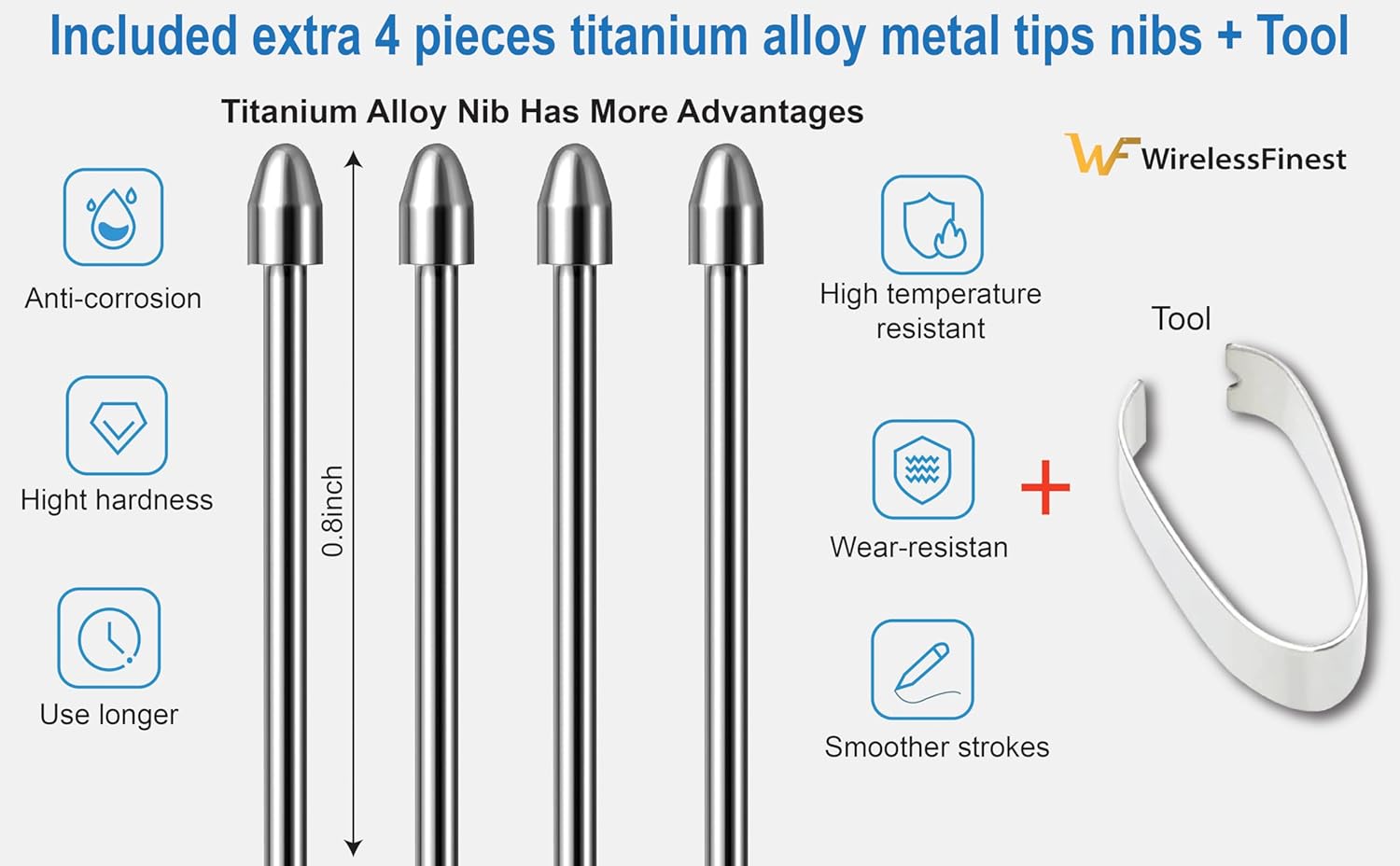 No Worn Out Titanium Alloy Metal Remarkable 2 Pen Tips Replacement Compatible Nibs for Remarkable 2 1 Marker Plus Pencil Kindle Scribe Basic & Premium Stylus Digital Pen Fine Tip, Smooth Ballpoint Nib