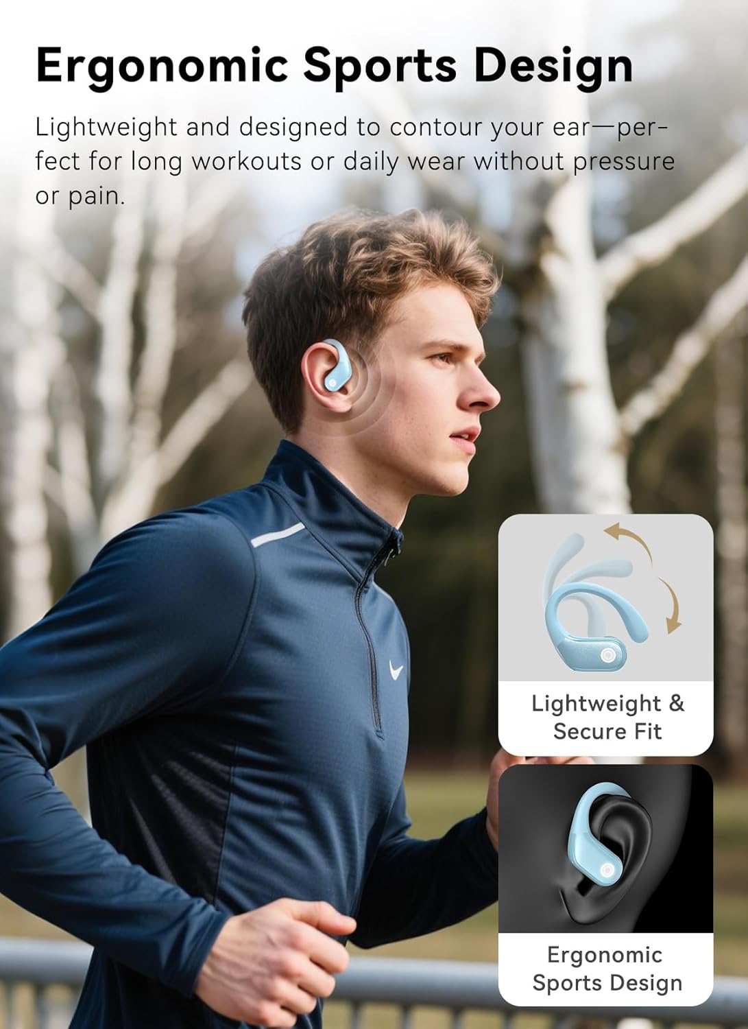 Wireless Earbuds, ANC Noise Cancelling Sport Ear Buds with Multifunctional Touch Screen, Bluetooth 5.4 Headphones, Bass Stereo Sound, 5 EQ Over The Ear Earbuds for Sports/Workout/Gym-Sky Blue
