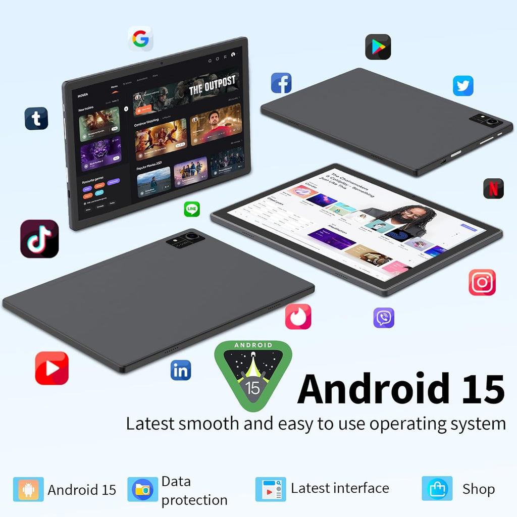 Android 15 Tablet with Keyboard, 16GB（8+8）RAM+256 Storage(Expand to 2TB), 8000mAh Battery, Widevine L1,10 Inch 2-in-1 Tablets with 5G/2.4G WiFi, BT5.0, GMS Certified, with Mouse, Case, Stylus(Pink)