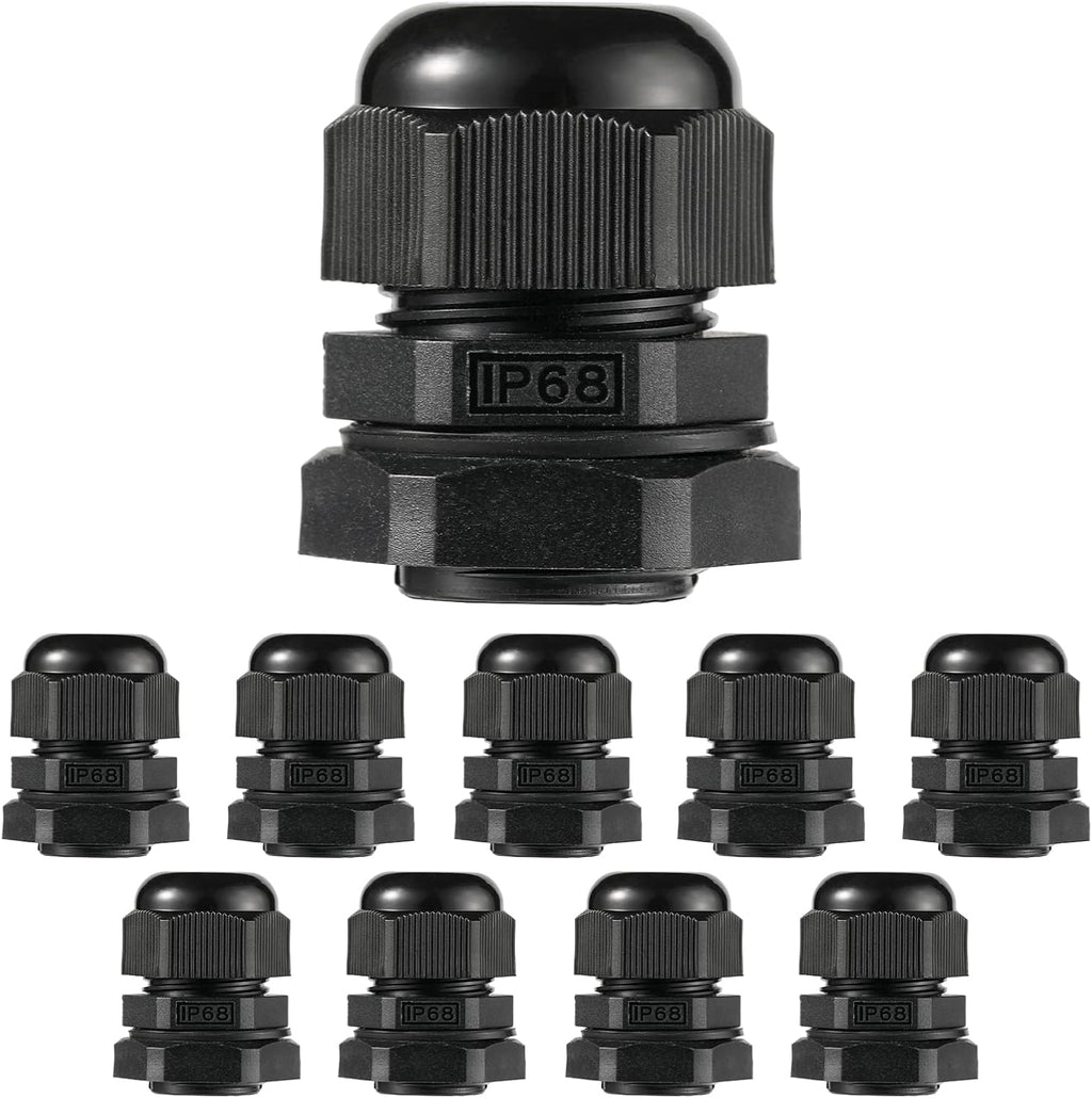 PENGLIN Cable Glands 1/2" NPT Nylon Cable Connector, Strain Relief Cord Connector, IP68 Waterproof Adjustable Locknut(1/2 Inch (10-Pack))