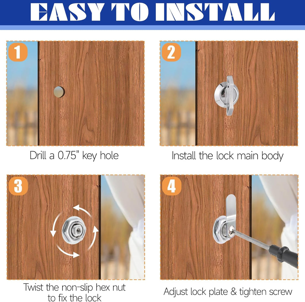 Thumb Operated Offset Cam Locks, 3/8", 5/8", 7/8" Keyless Cabinet Locks for RV Storage Doors, Camper Compartments, Mailbox Drawers, Zinc Alloy Rustproof Latch with Straight & Bent Locking Arms, 8-Set