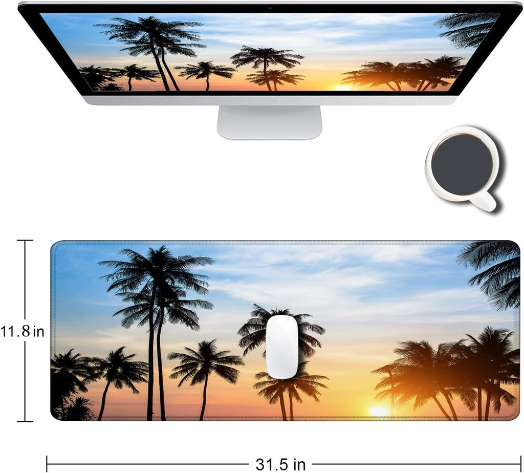 Large Gaming Mouse Pad with Stitched Edges, Extended Desk Mousepad with Superior Micro-Weave Cloth, Non-Slip Base, Water Resist Keyboard Pad for Gamer, Office & Home, 31.5 x 11.8 in,Tropics