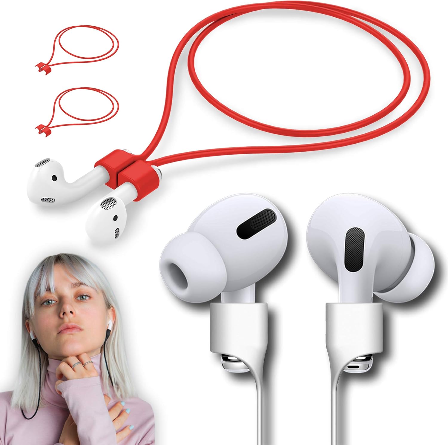 Ultra Strong Magnetic Airpod Pro Strap Anti-Lost Cord Sports Lanyard Compatible with Airpods 3rd 2nd Generation Pro 3 2 1 (3 Red)